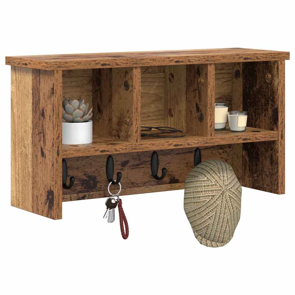 Wandmontierter Kleiderständer mit Regal Altholz 50 x 16 x 26 cm