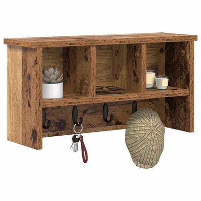 Wandmontierter Kleiderständer mit Regal Altholz 50 x 16 x 26 cm