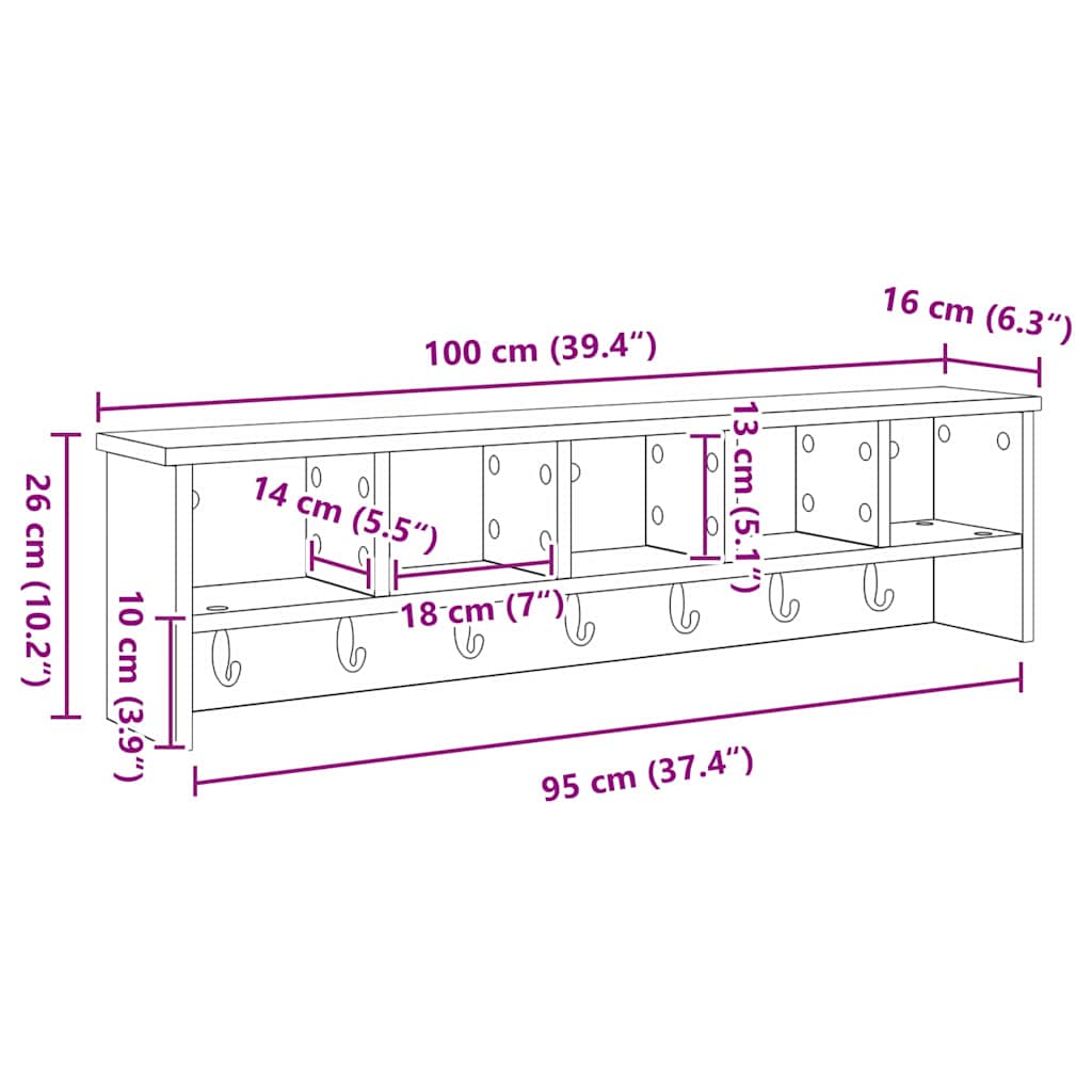 Wandmontierter Kleiderständer Sonoma-Eiche 100 x 16 x 26 cm