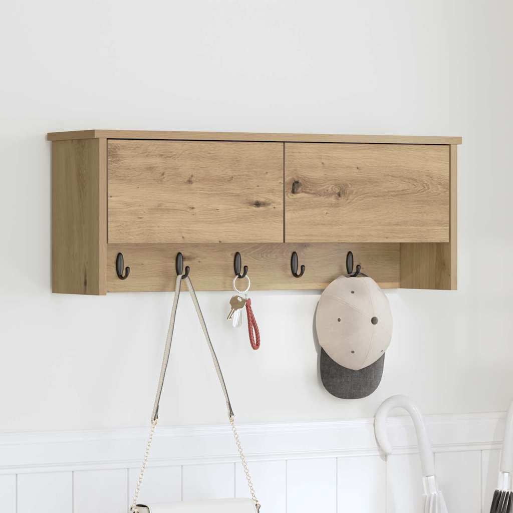 Wandmontierter Kleiderständer mit Regal Eiche handwerklich