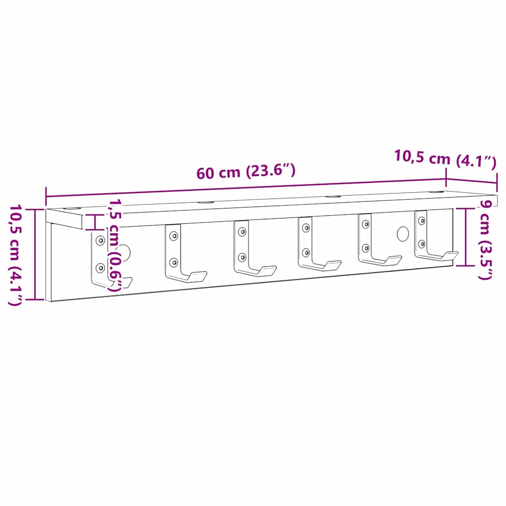 Wandmontierter Kleiderständer Grau Sonoma 60 x 10.5 x 10.5 cm