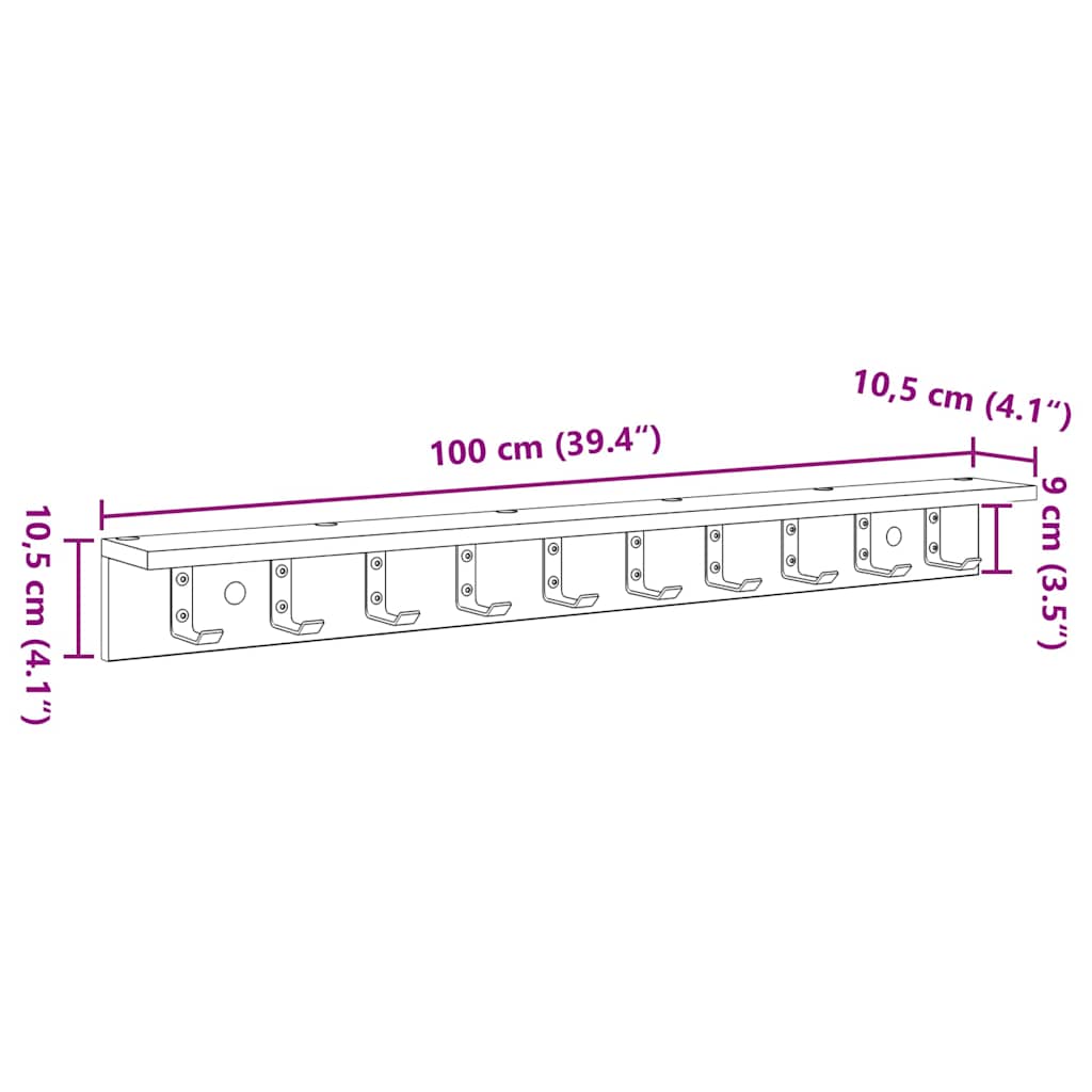 Wandmontierter Kleiderständer Altholz 100 x 10.5 x 10.5 cm