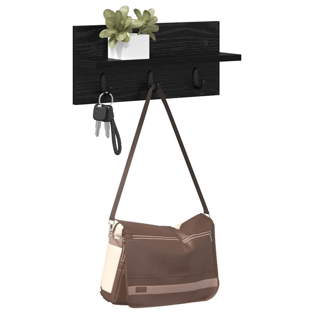 Wandmontierter Kleiderständer mit Regal Schwarz Eichen-Optik