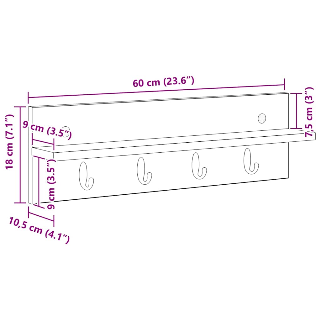 Wandmontierter Kleiderständer Artisan-Eiche 60 x 10.5 x 18 cm