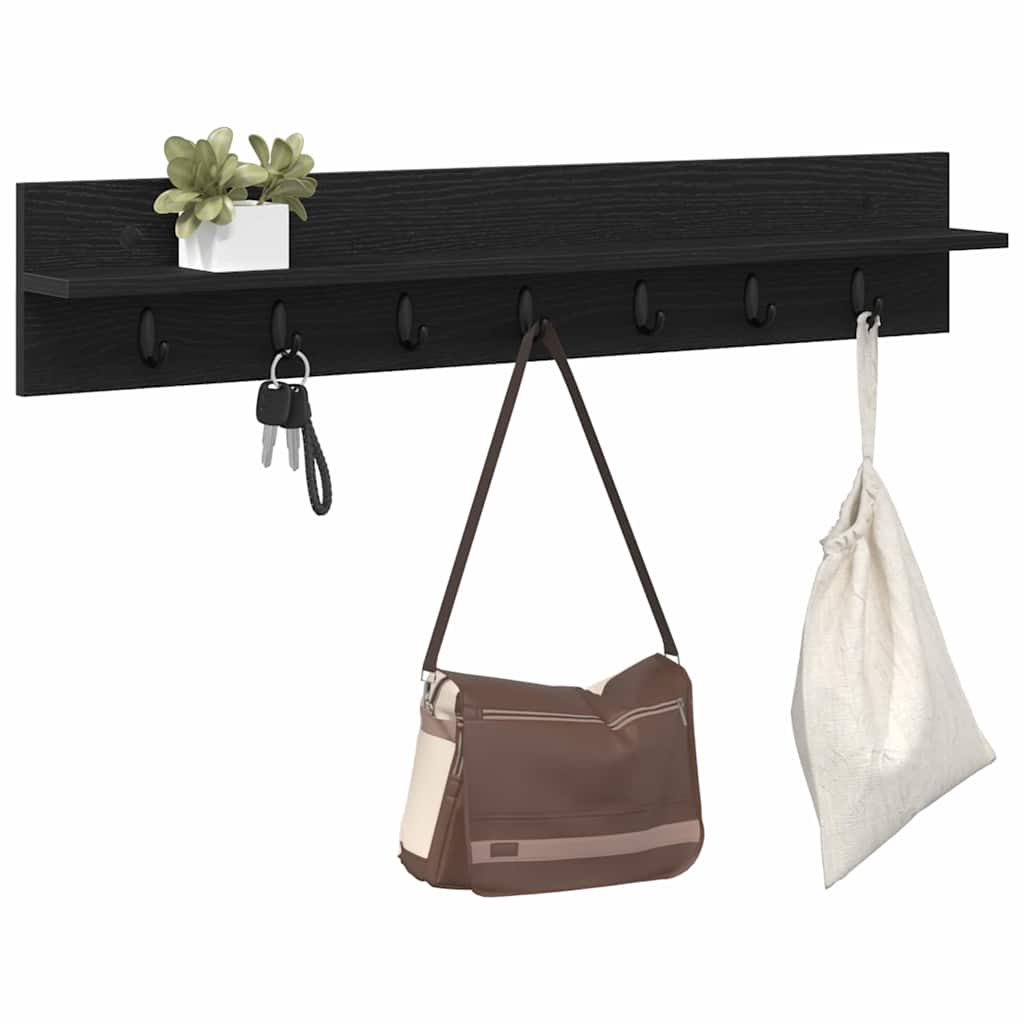 Wandmontierter Kleiderständer mit Regal Schwarz Eichen-Optik