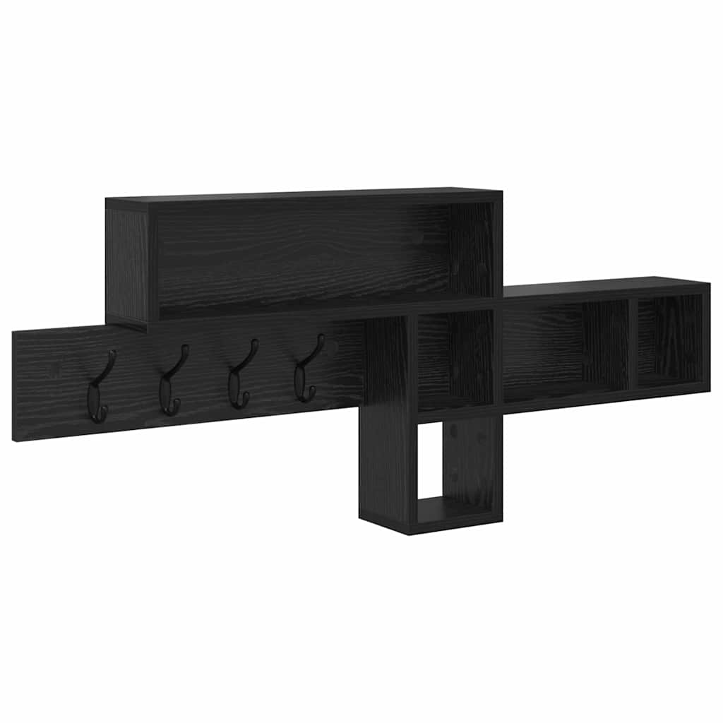 Wandmontierter Kleiderständer mit Regal Schwarz Eichen-Optik