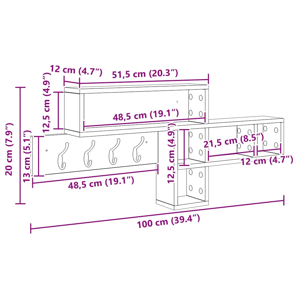 Wandmontierter Kleiderständer Grau Sonoma 100 x 12 x 43,5 cm
