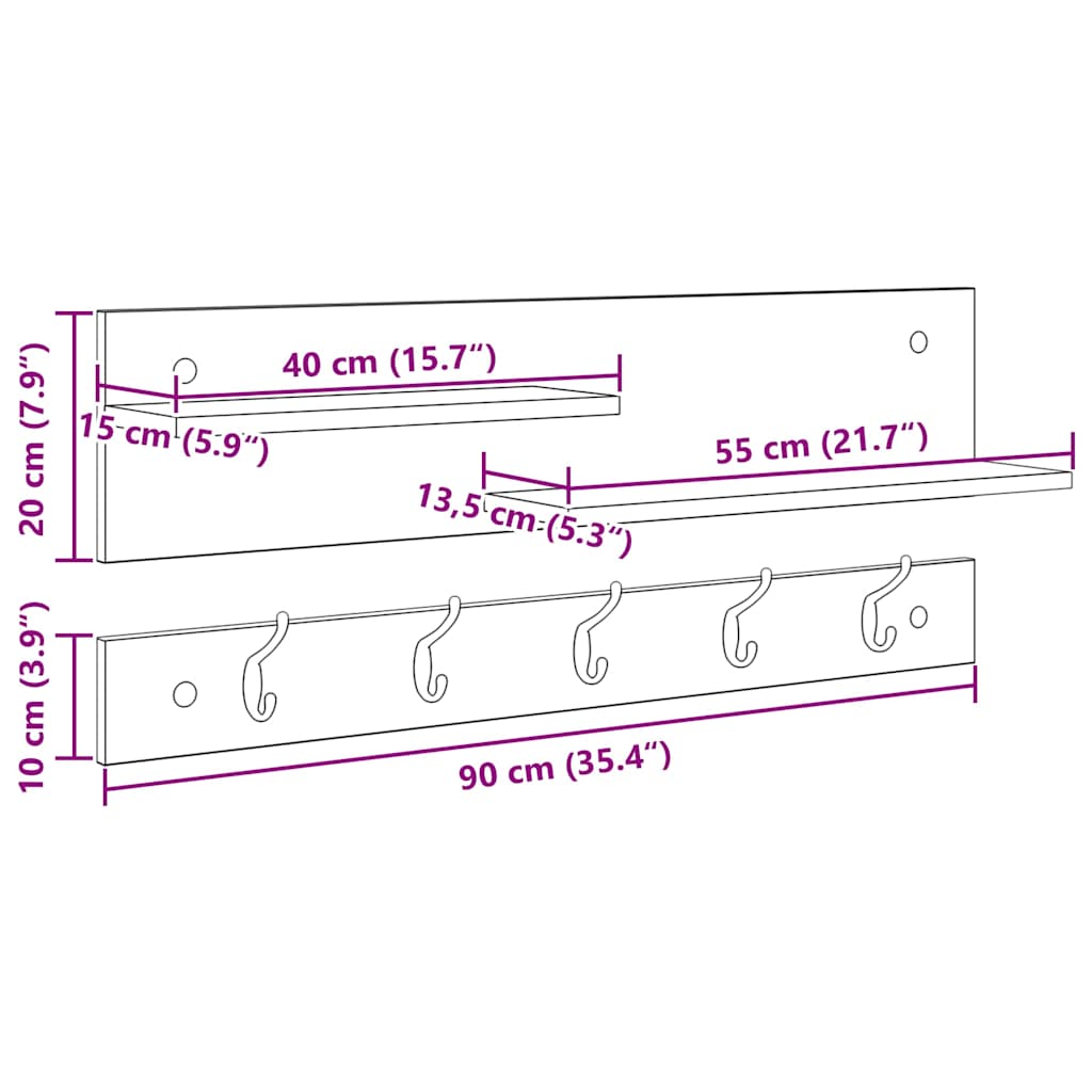 Wandmontierter Kleiderständer Schwarze Eiche 90 x 15 x 36 cm