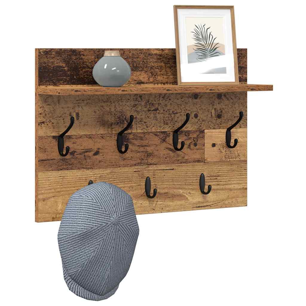Wandmontierter Kleiderständer mit Regal Altholz 60 x 40 x 12 cm