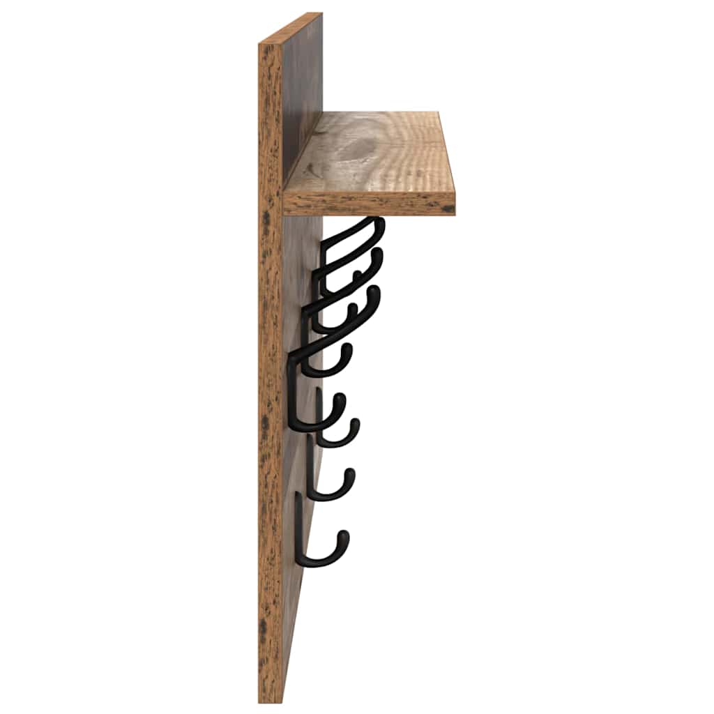 Wandmontierter Kleiderständer mit Regal Altholz 60 x 40 x 12 cm