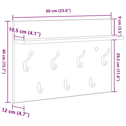 Wandmontierter Kleiderständer mit Regal Altholz 60 x 40 x 12 cm