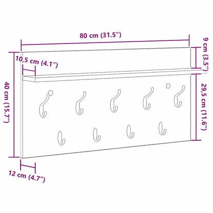 Wandmontierter Kleiderständer Schwarze Eiche 80 x 40 x 12 cm