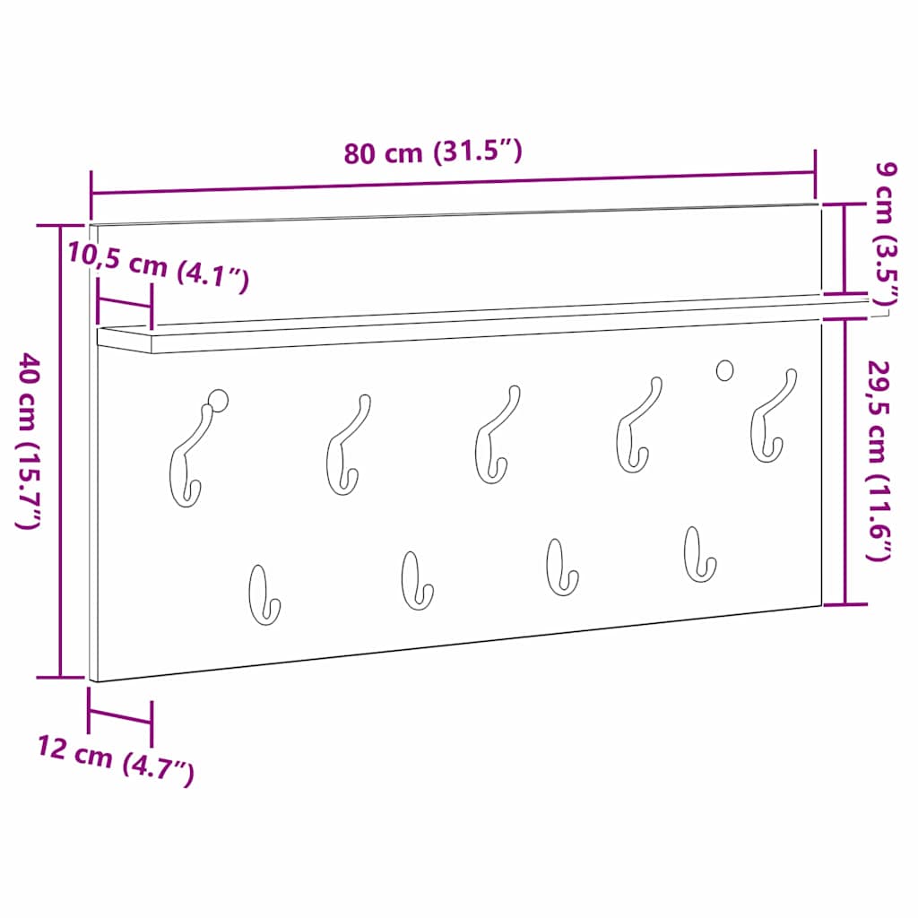 Wandmontierter Kleiderständer Grau Sonoma 80 x 40 x 12 cm