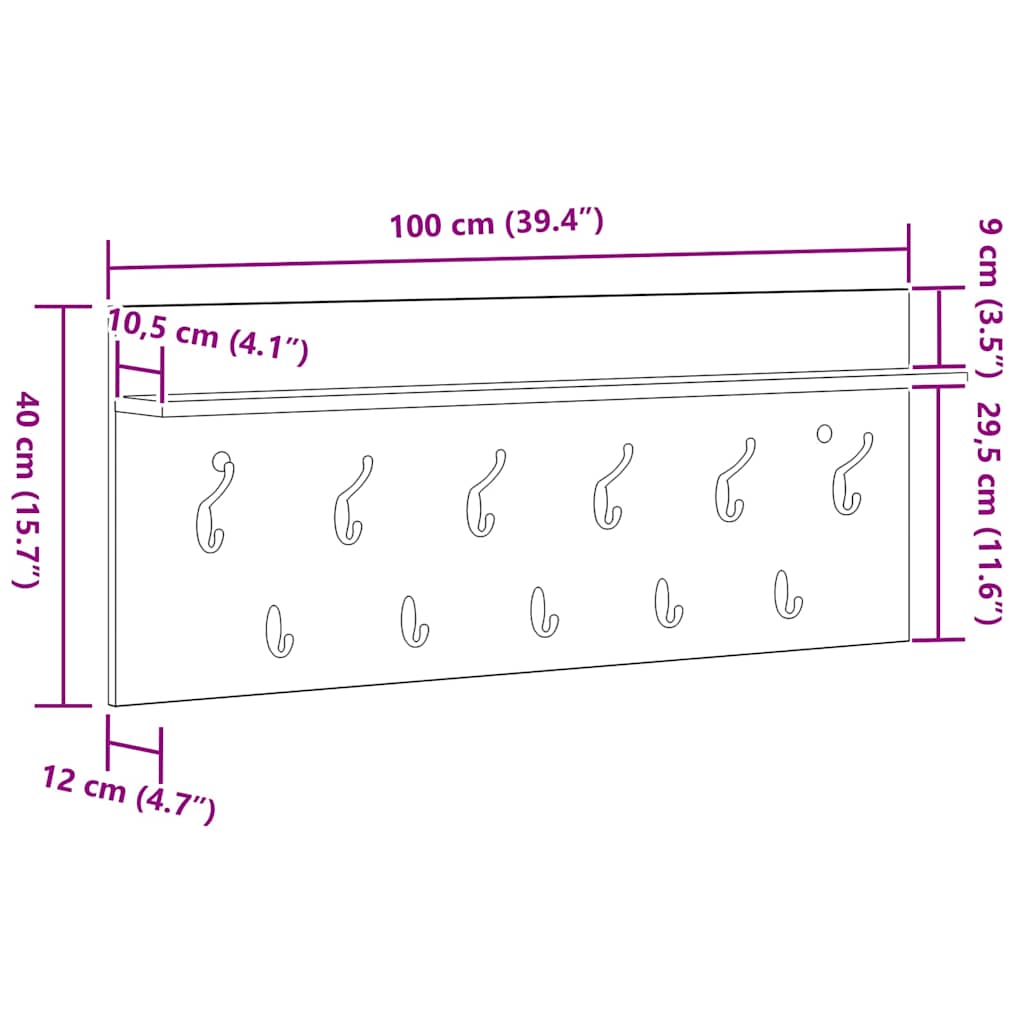 Wandmontierter Kleiderständer Sonoma Eiche Holzwerkstoff Sonoma-Eiche 100 x 40 x 12 cm
