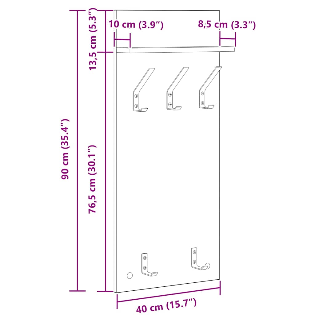 Wandmontierter Kleiderständer Räuchereiche 90 x 40 x 10 cm