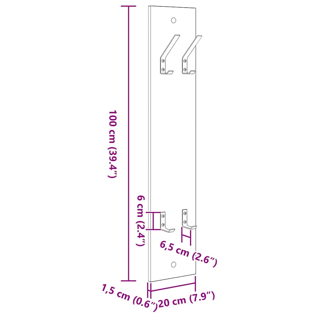 Wandmontierter Kleiderständer Grau Sonoma 20 x 1,5 x 100 cm