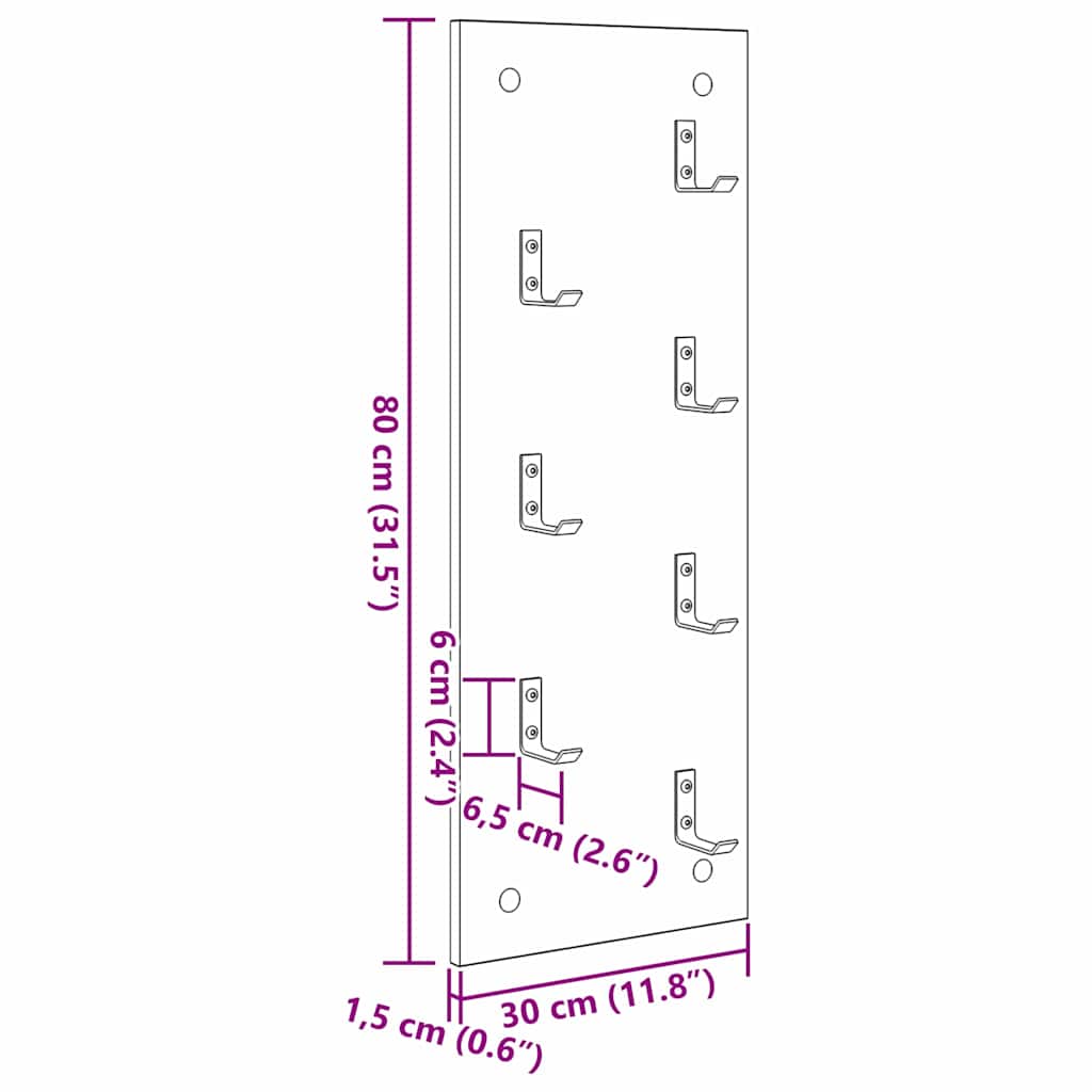 Wandmontierter Kleiderständer Sonoma Eiche 30 x 1.5 x 80 cm