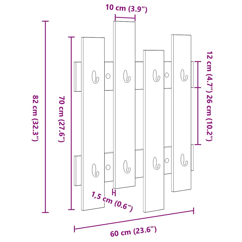 Wandmontierter Kleiderständer Schwarze Eiche 60 x 3 x 82 cm