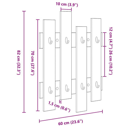 Wandmontierter Kleiderständer Schwarze Eiche 60 x 3 x 82 cm