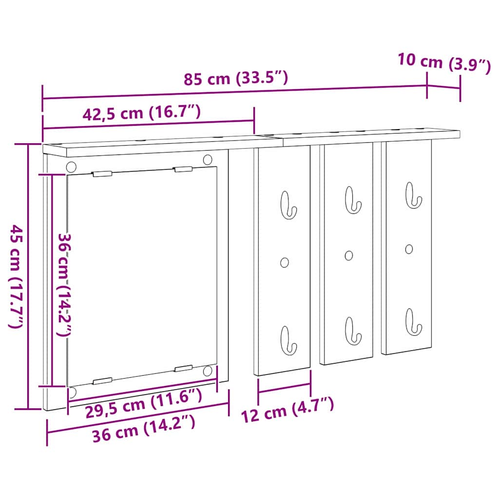 Wandmontierter Kleiderständer mit Regal Altholz 85 x 10 x 45 cm