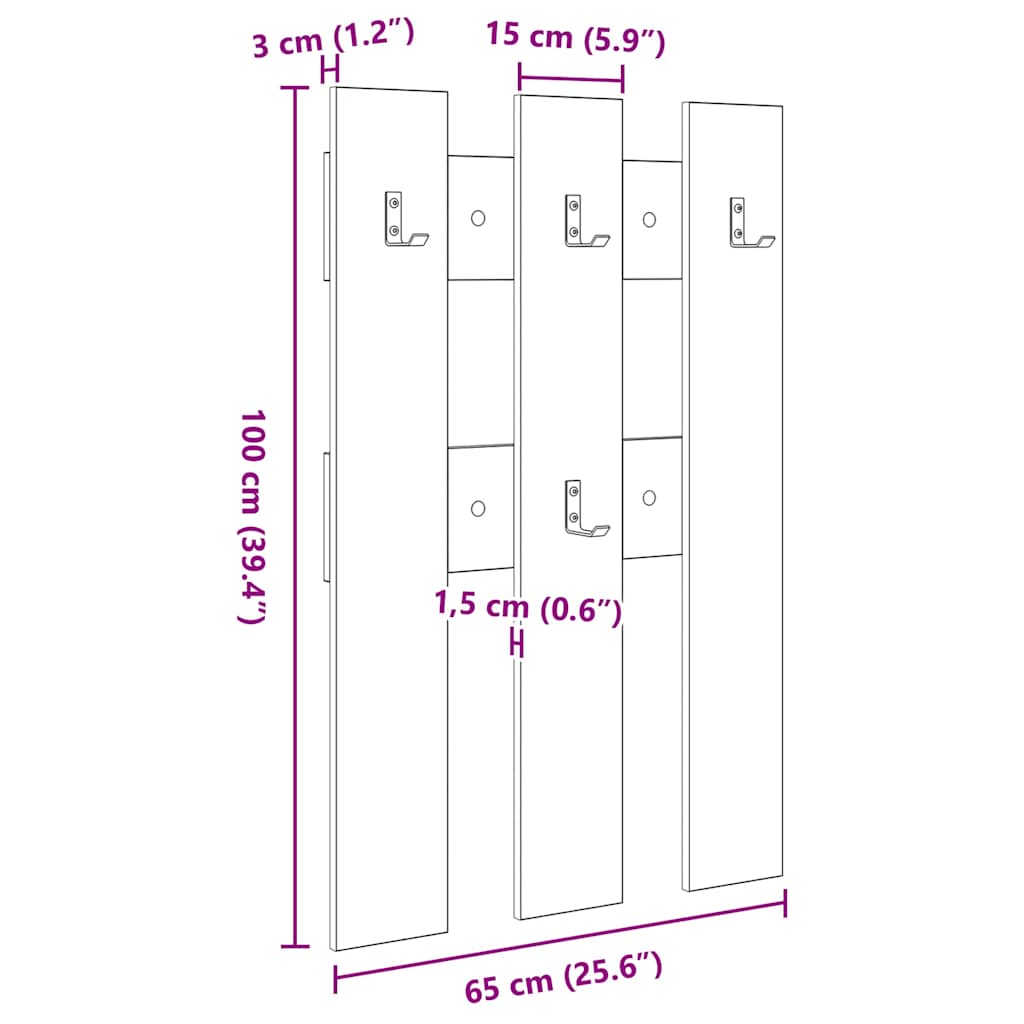 Wandmontierter Kleiderständer Räuchereiche 65 x 3 x 100 cm