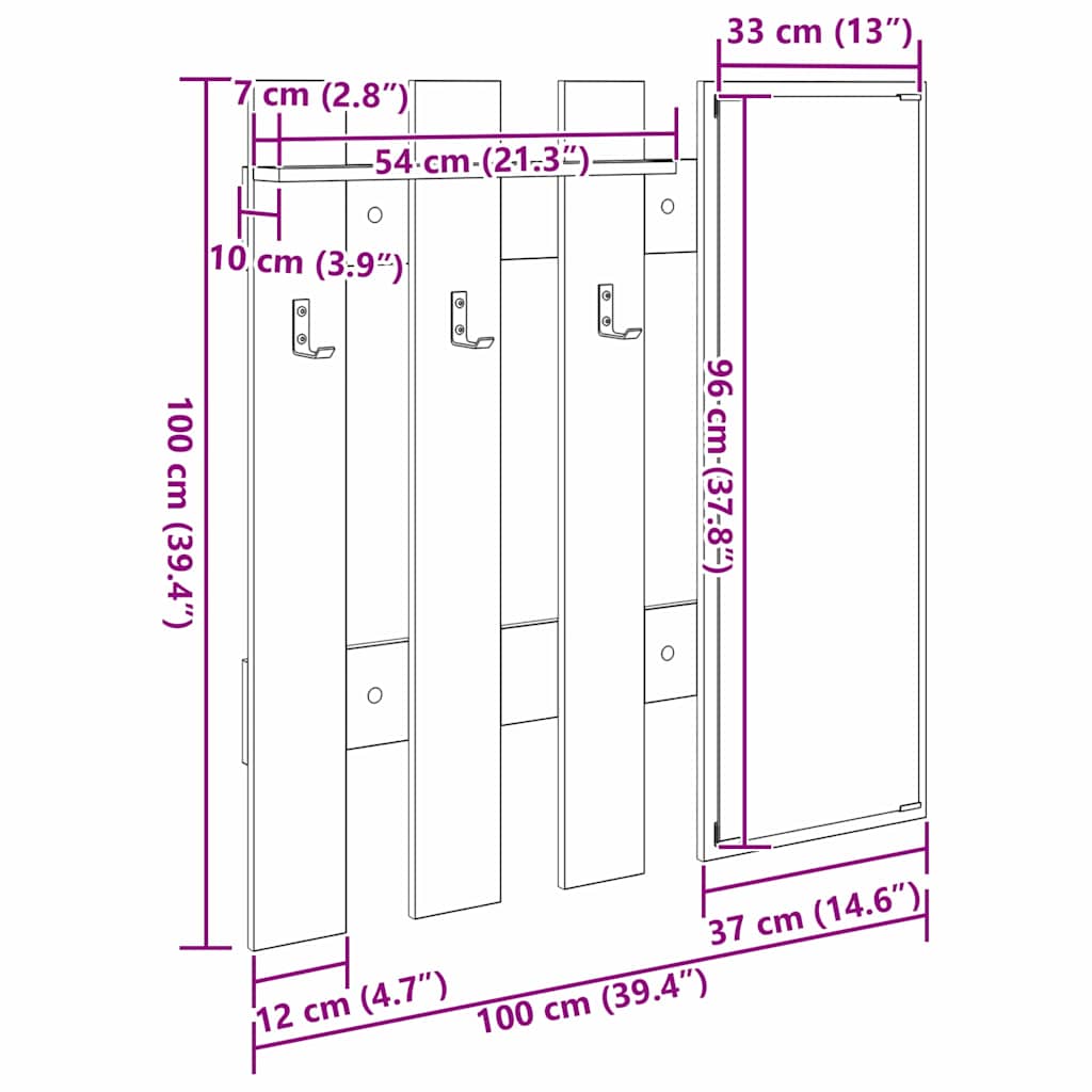 Wandmontierter Kleiderständer Altes Holz 100 x 10 x 100 cm