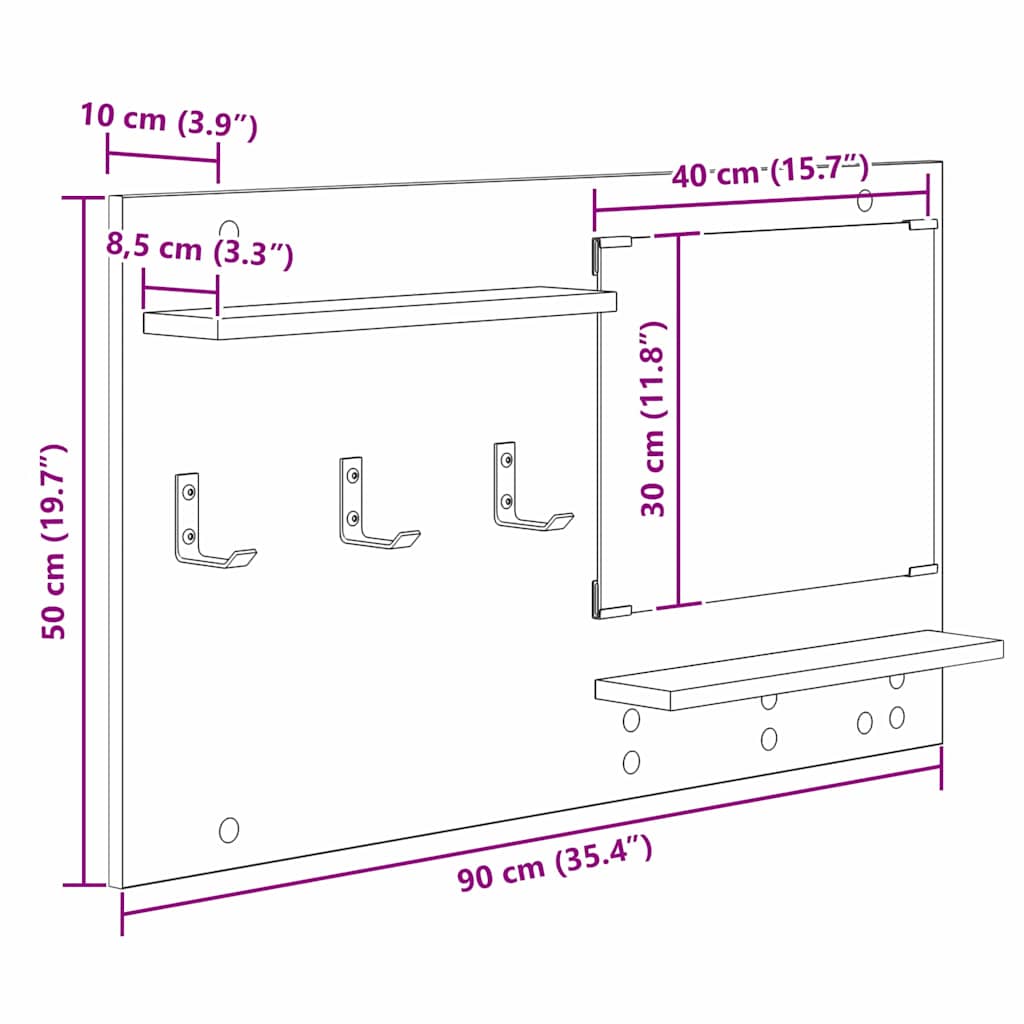Wandmontierter Kleiderständer Sonoma-Eiche 90 x 10 x 50 cm
