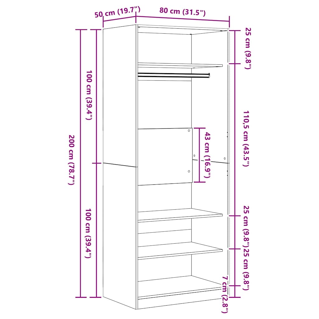 Kleiderschrank mit Regal Schwarz Eichen-Optik 80 x 50 x 200 cm