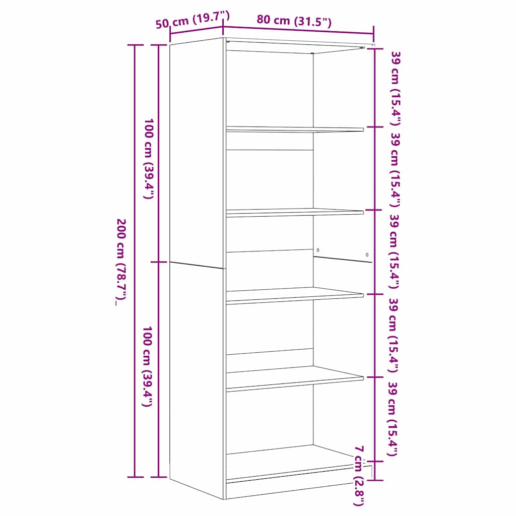 Kleiderschrank mit Regal Schwarz Eichen-Optik 80 x 50 x 200 cm