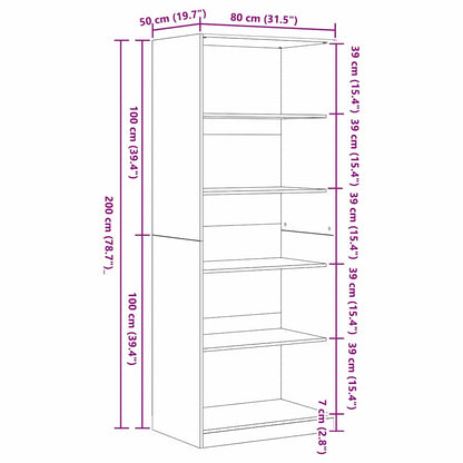 Kleiderschrank mit Regal Schwarz Eichen-Optik 80 x 50 x 200 cm