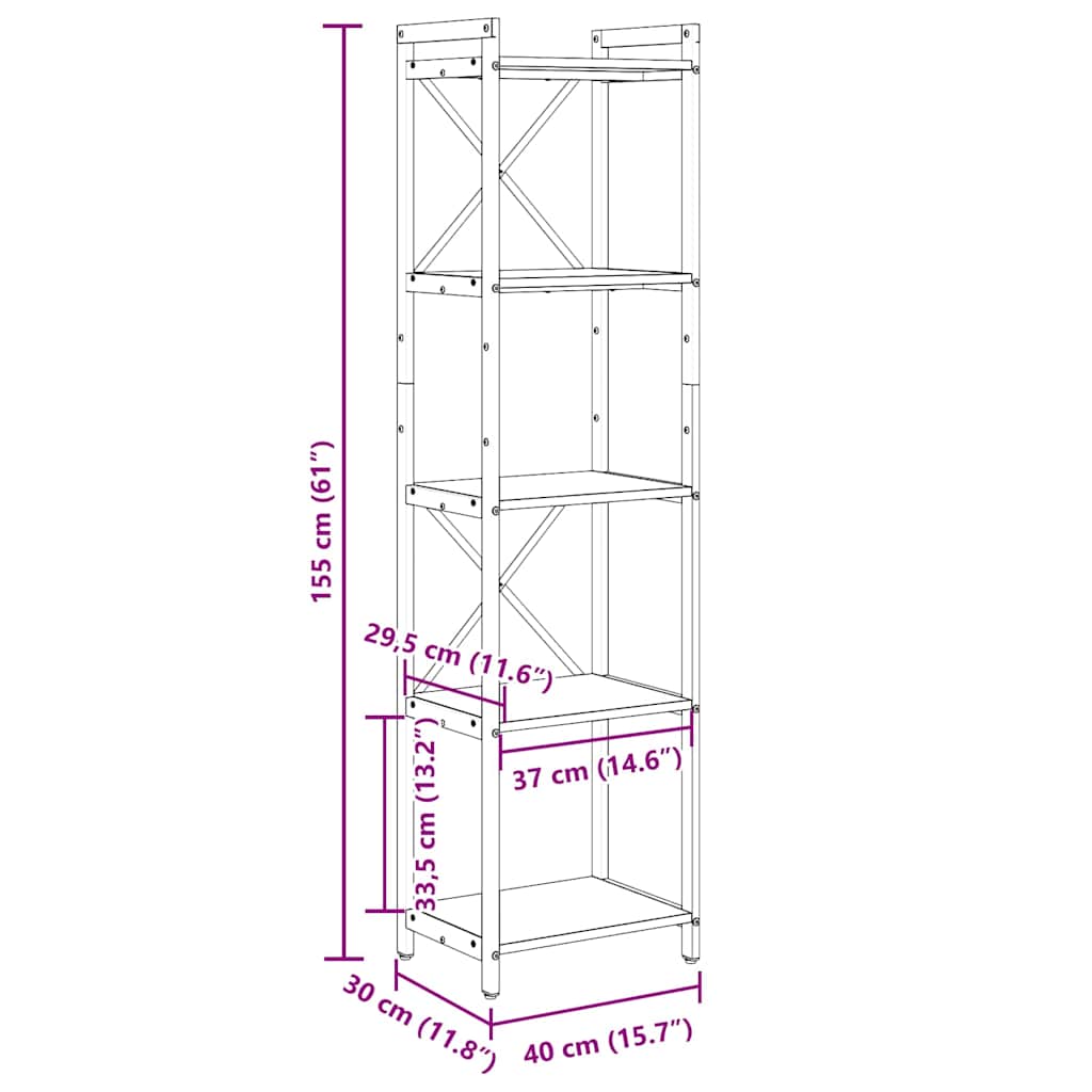 Bücherregal Räuchereiche 40 x 30 x 153 cm Holzwerkstoff