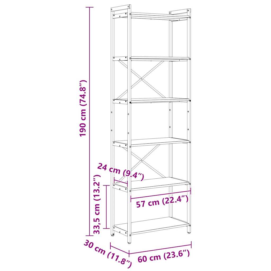 Bücherregal Altholz 60 x 30 x 188 cm Holzwerkstoff
