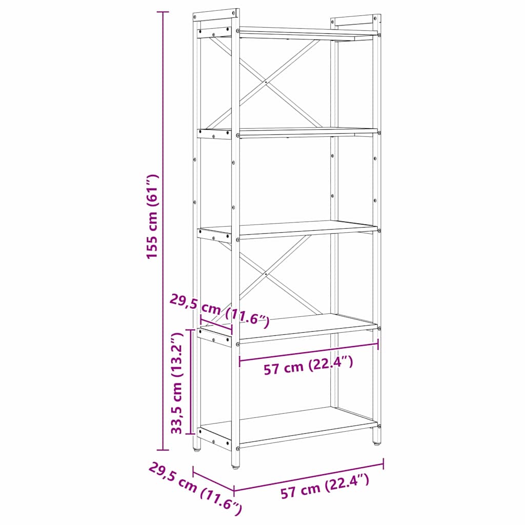 Bücherregal Grau Sonoma 60 x 30 x 153 cm Holzwerkstoff