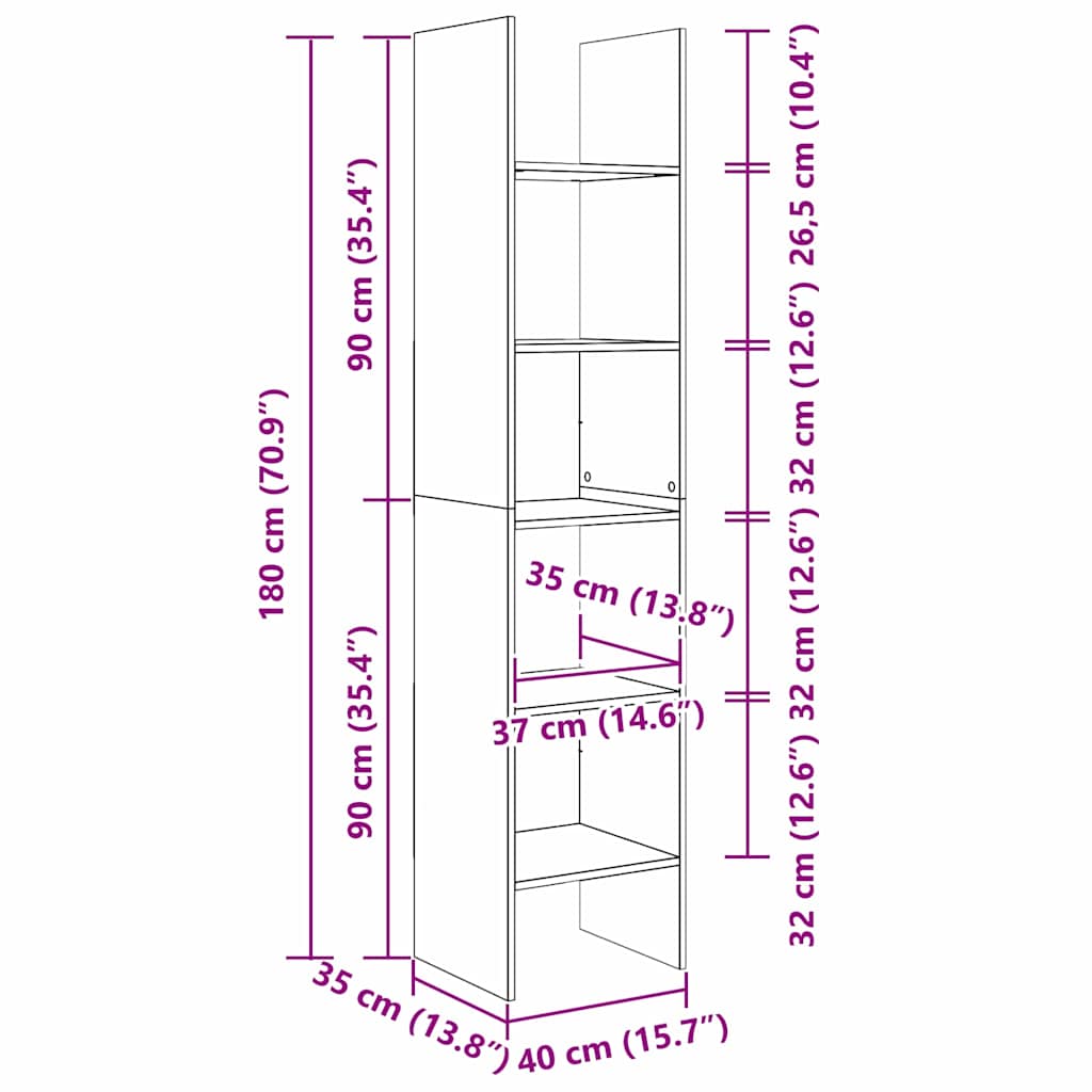 Bücherregal Artisan-Eiche 40 x 35 x 180 cm Holzwerkstoff