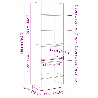 Bücherregal Schwarz Eichen-Optik 60 x 35 x 180 cm Holzwerkstoff