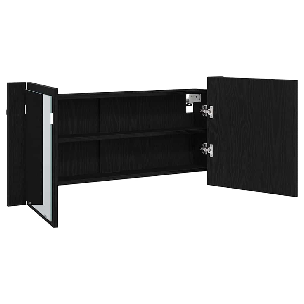 LED Spiegel-Schrank Schwarz Eichen-Optik 100 x 12 x 45 cm