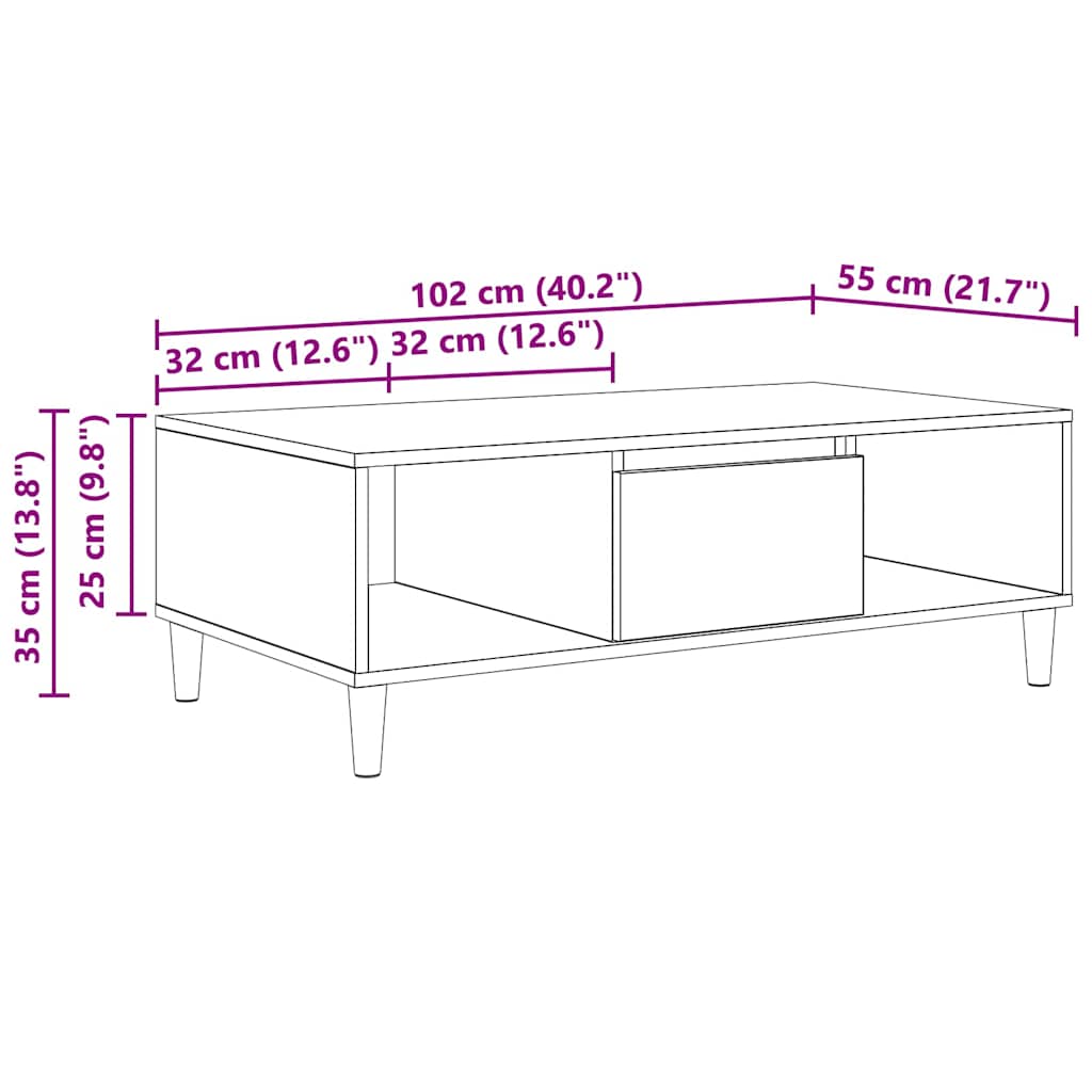 Couchtisch Schwarz Eichen-Optik 103,5 x 60 x 35 cm