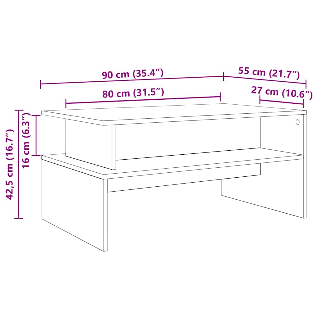 Couchtisch Schwarz Eichen-Optik 90 x 55 x 42,5 cm Holzwerkstoff