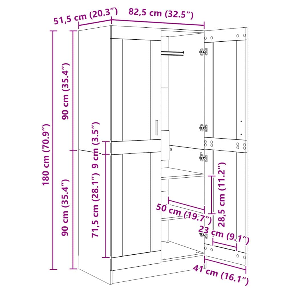 Kleiderschrank Artisan-Eiche 82,5 x 51,5 x 180 cm Holzwerkstoff