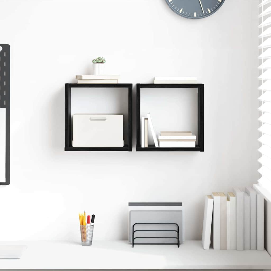Wandregale mit Regal 2 pcs Schwarz Eichen-Optik 26 x 15 x 26 cm