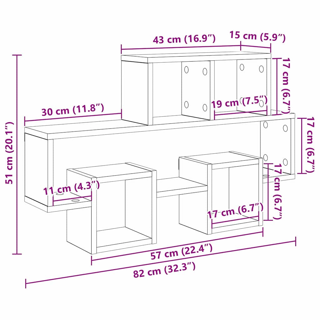 Wandregal mit Regal Altholz 82 x 15 x 51 cm Holzwerkstoff