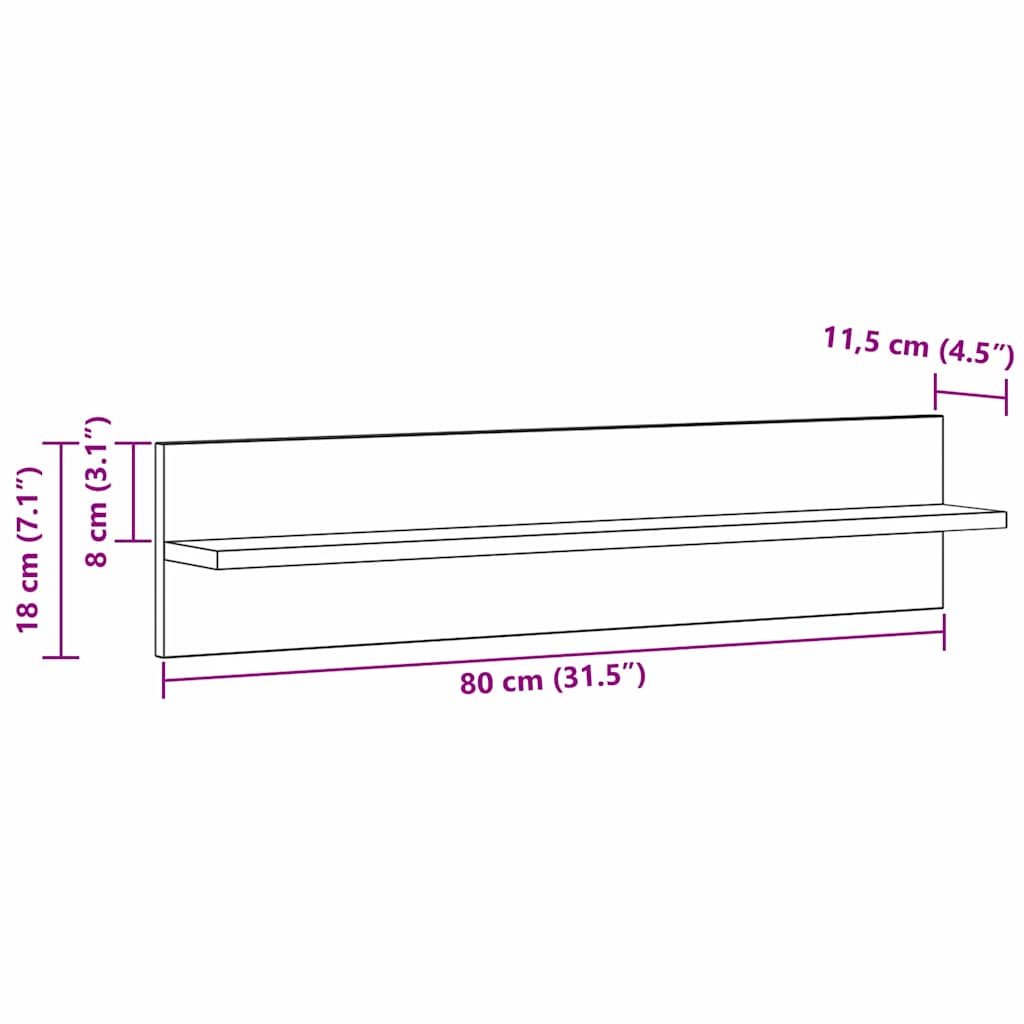 Wandregale 2 pcs Schwarz Eichen-Optik 80 x 11.5 x 18 cm