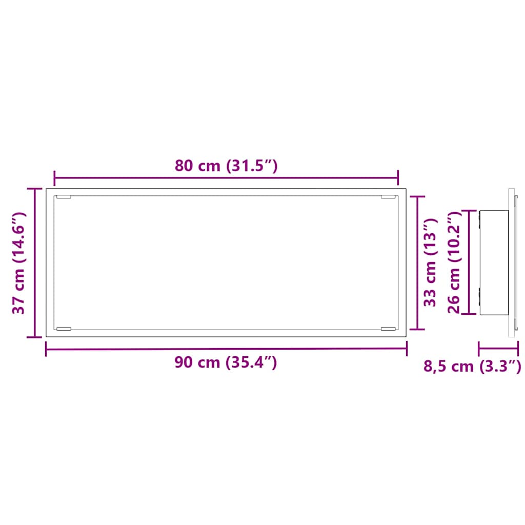 Spiegel Schwarz Eichen-Optik 90 x 8.5 x 37 cm Holzwerkstoff