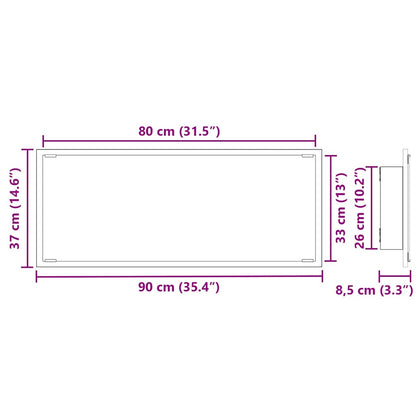 Spiegel Schwarz Eichen-Optik 90 x 8.5 x 37 cm Holzwerkstoff