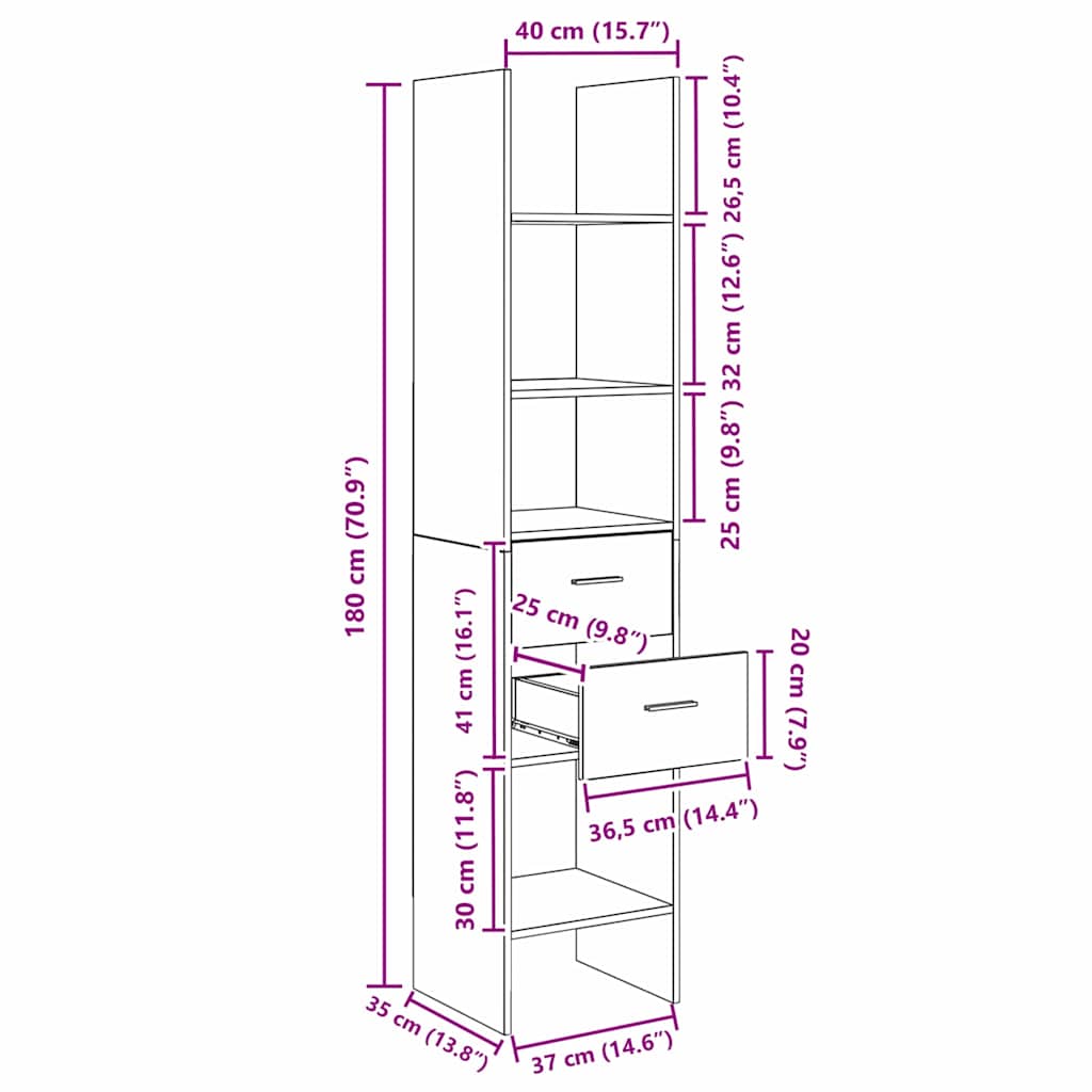 Bücherregal Altholz 40 x 35 x 180 cm Holzwerkstoff