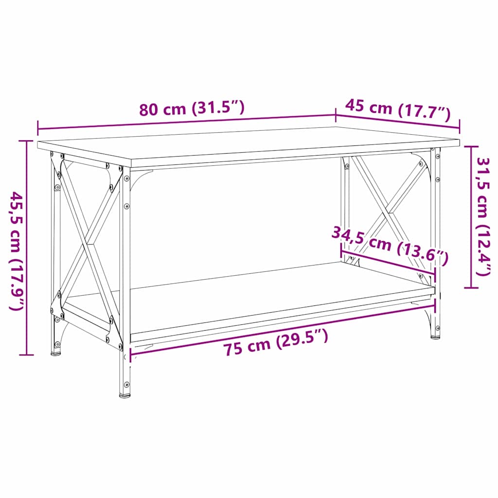 Couchtisch Altholz 80 x 45 x 45.5 cm Holzwerkstoff