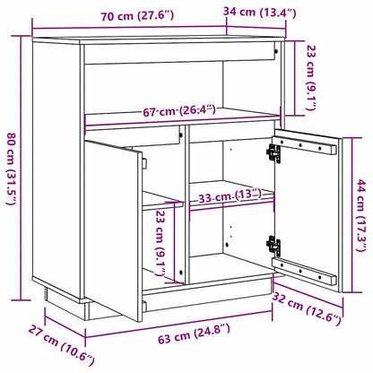 Sideboard Wachsbraun 70 x 34 x 80 cm Massivholz Kiefer