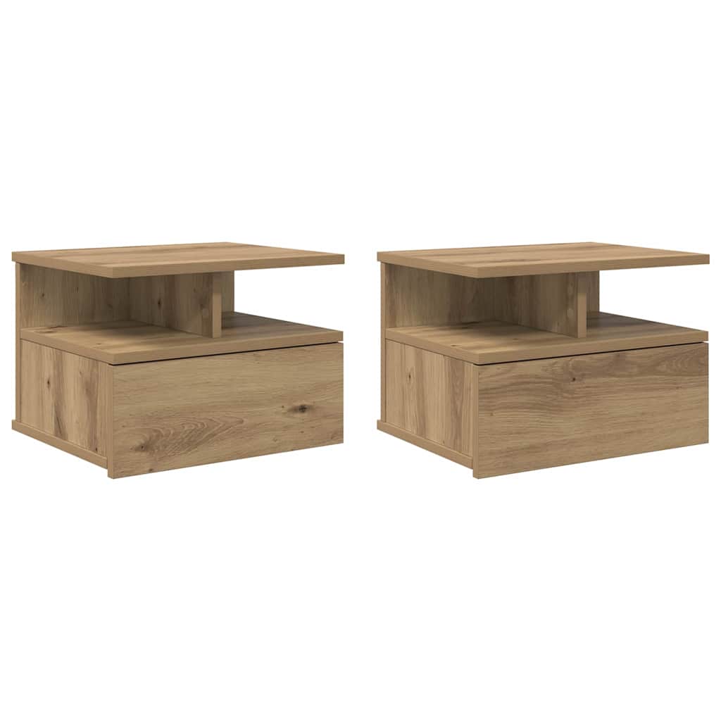 Schwebender Nachttisch 2 pcs Eiche handwerklich 40 x 31 x 27 cm