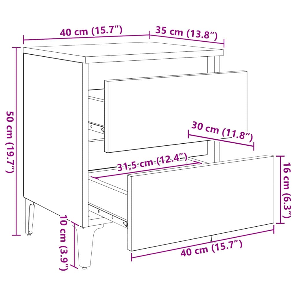 Nachttisch Schwarz Eichen-Optik 40 x 35 x 50 cm Holzwerkstoff