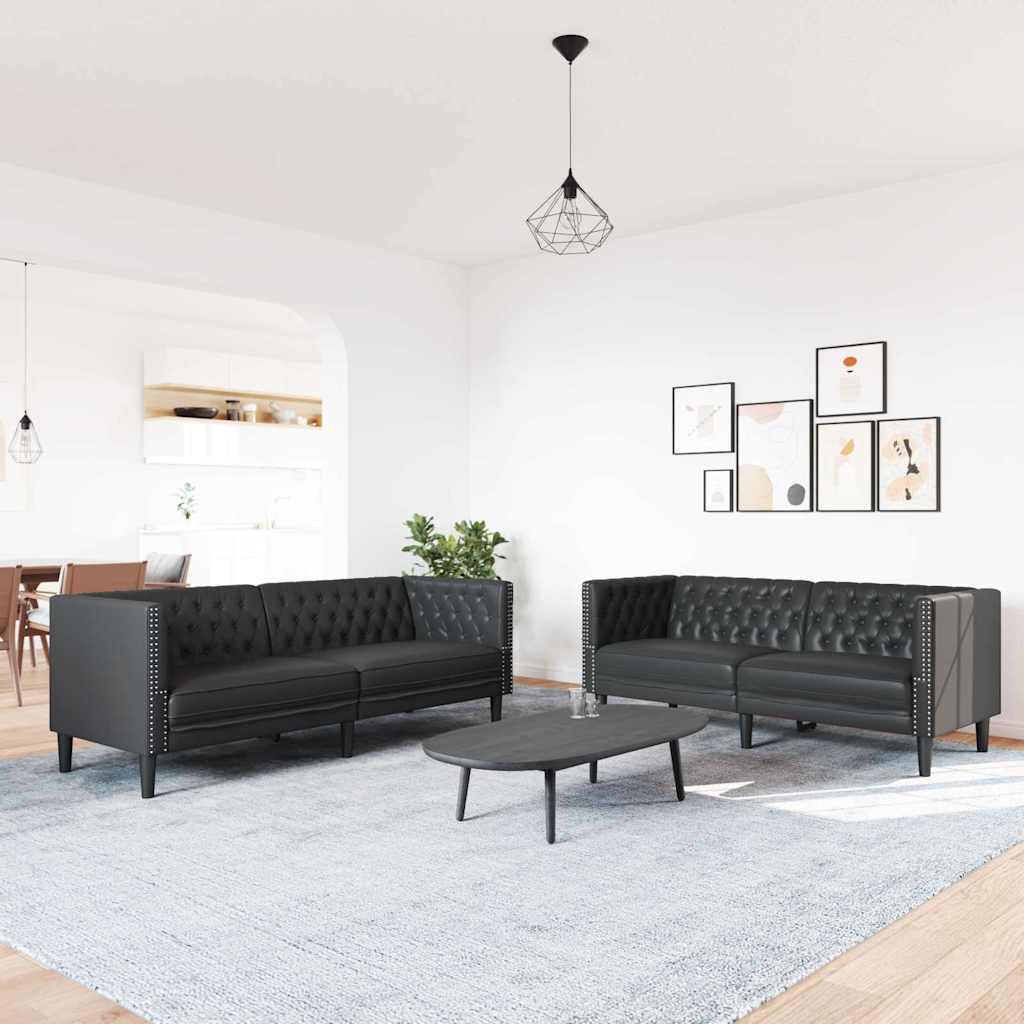 Sofa Set 2 pcs Schwarz 194 x 74.5 x 70.5 cm Kunstleder